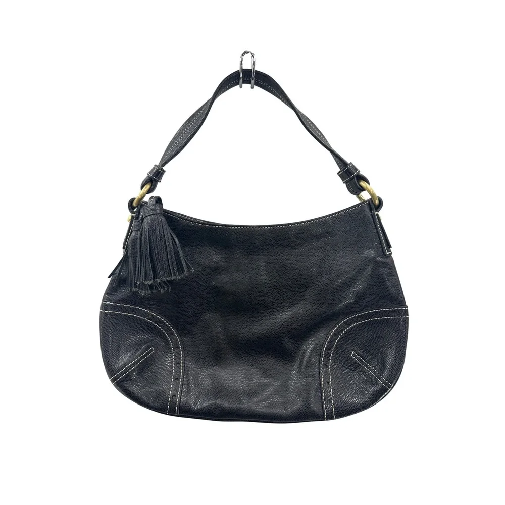 Talbots Black‎ Leather Hobo Bag w/Tassel Accent Shoulder Bag